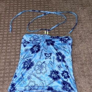 SHEIN Blue Floral Print Crop Top